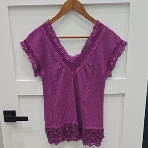 Elegant Purple Lace Trim Women's Top